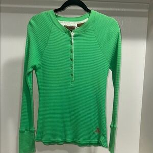 Green Button Down Long Sleeve Ribbed Top